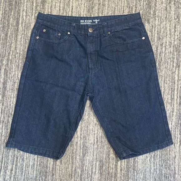RK Icon Mens Size 38 Denim Jean Shorts Blue Pockets 12"‎ Inseam Medium Wash - Picture 1 of 7